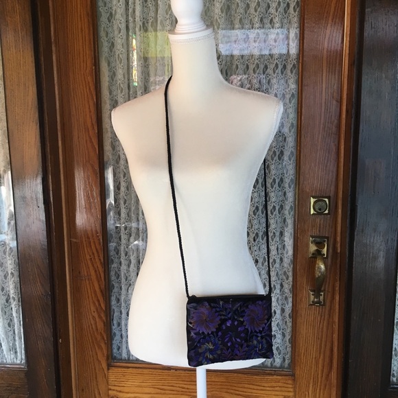 Embroidered purple floral black crossbody purse - Picture 8 of 8
